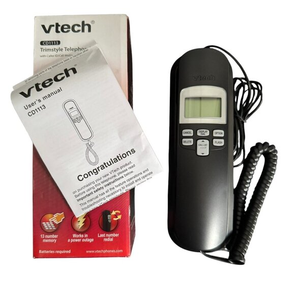 Vtech CD1113 Trimstyle Corded Trimline Desk/Wall Phone w/ Caller ID Call Waiting - Picture 1 of 7